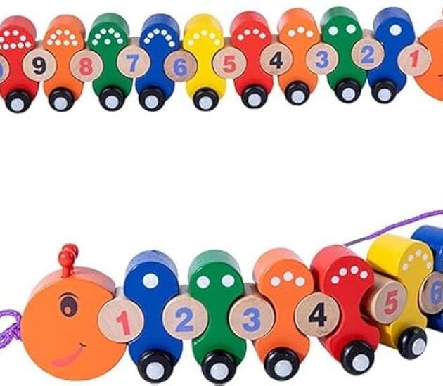 Wooden Caterpillar Block Lacing Toy